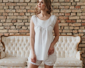 Ellie Lounge and Sleep Set, Cotton Pajama Set, White Pyjamas for Women, Vintage Style Loungewear, Coquette Sleepwear Cotton, Vintage Pajama