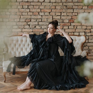 Victorian Peignoir, Vintage Negligee, Victorian Robe, Edwardian Nightwear, Old Fashioned Sleepwear, Cottagecore Pajamas Black Queen Isabella