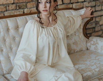 Victorian Nightgown, Medieval Night Gown, Old Fashion Nightwear, Vintage Outlander Nighty, 1800s Sleepwear Nightdress,  Milda in Ecru Cotton