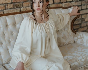Milda - Victorian Vintage Inspired Nightgown in Ecru, White, Black Cotton or Linen