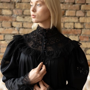 Victorian Night Gown, Vintage Nightwear, Edwardian Nightdress, Vintage Nightgown, 1900s Sleepdress, Edwardian Winter in Black Sleep Dress