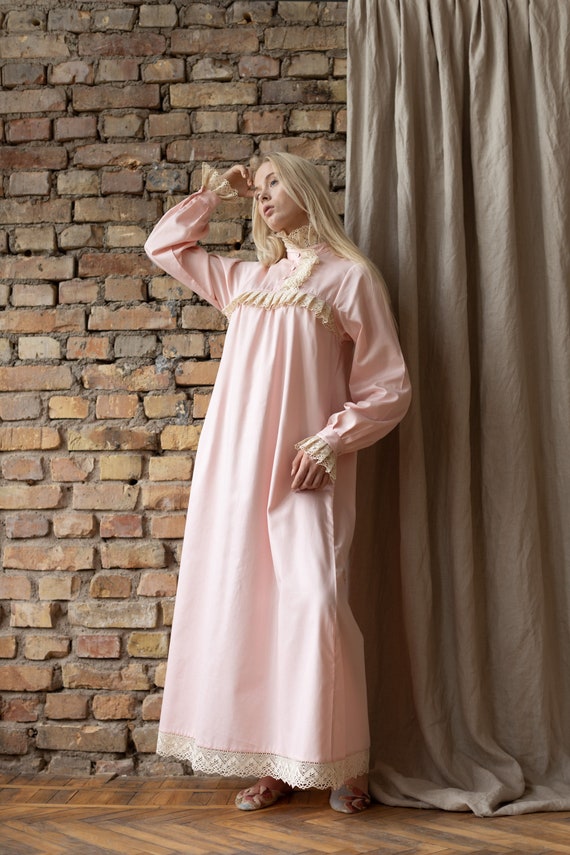 Viktorianisches Nachthemd, Vintage Nachtwäsche, 1900s Nachthemd,  viktorianische Nachtwäsche, altmodisches Nachtkleid, viktorianische Winter  Vintage aus Pink -  Schweiz