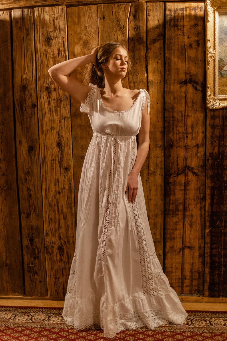 1930s Pajamas, Nightgowns, Sleepwear, Slippers Delicate Beauty - Cotton womens nightgown Bridal nightgown Exclusive nightgown Vintage nightgown Victorian nightgown $260.69 AT vintagedancer.com