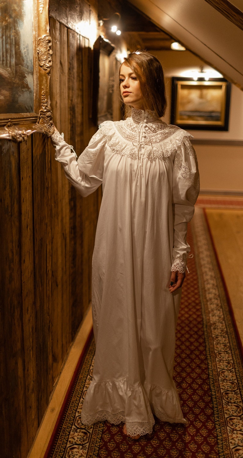 Victorian Clothing, Costumes & 1800s Fashion Edwardian Winter - cotton womens night gown vintage inspired victorian nightgown edwardian vintage nightgown available organic cotton $292.00 AT vintagedancer.com