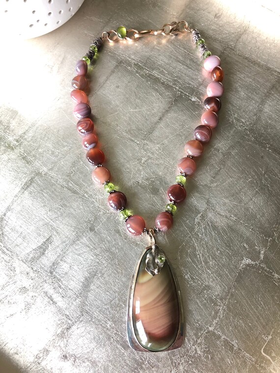 Imperial Jasper Necklace With Agate and Peridot Be