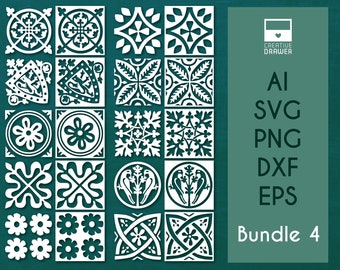 Paquete de azulejos medievales 4 - archivos de corte digital SVG, DXF, vector - 10 plantillas imprimibles, para corte por láser, pintura de paredes y muebles, Cricut