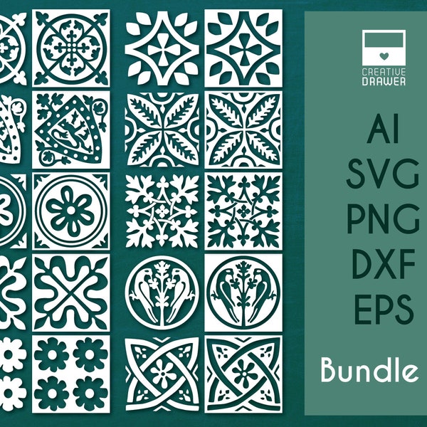 Medieval tile bundle 4 -digital cut files SVG, DXF, vector - 10 printable stencils, for laser cutting, wall & furniture painting, Cricut