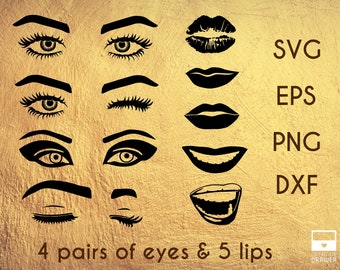 Augen und Lippen SVG Set: Wimpern, Lippenstift, Makeup (Digitaler Download)