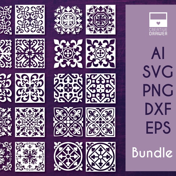 Lot de carreaux marocains n° 1 : fichiers numériques coupés SVG, DXF, vecteur - 10 pochoirs imprimables pour la découpe au laser, mur et peinture de meubles, Cricut