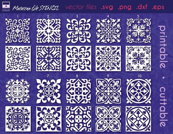 Printable Moroccan Stencil Bundle 1 Set Of 10 Printable Stencils Vector Svg Dxf Eps Png Floor Tile Furniture Painting Laser Cutting
