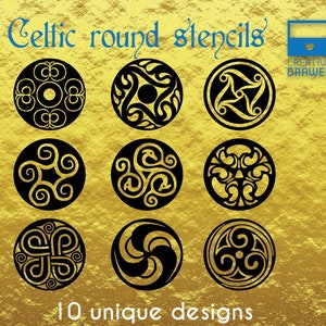 9 Celtic Digital Stencil Templates, cookie stencils or coffee stencils - 5 file formats SVG DXF eps AI png, for laser cutting, printing etc.