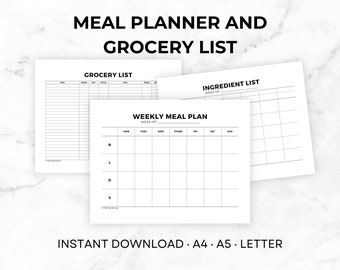 Weekly Meal Planner With Grocery List Printable Template, 7 Day Menu ...