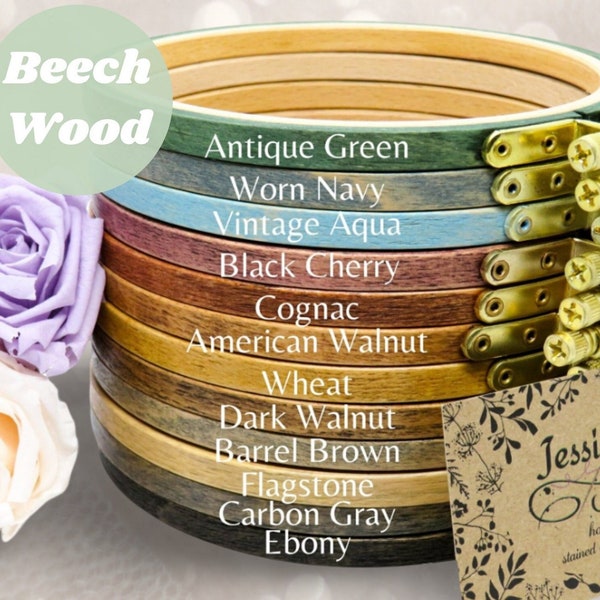 Premium Beechwood Hand-Stained Embroidery Hoops; Sizes 3"-9", 4x6" or 5x8" Oval; Multiple Colors Available; High-Quality Hardwood Hoops