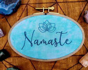 Namaste Hand Embroidery Hoop- Oval Wall Art (6x4 inch)- Original/Ready to Ship