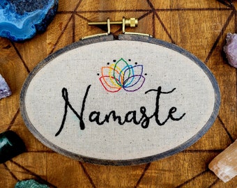 Namaste Hand Embroidery Hoop- Oval Wall Art (6x4 inch)- Made to Order