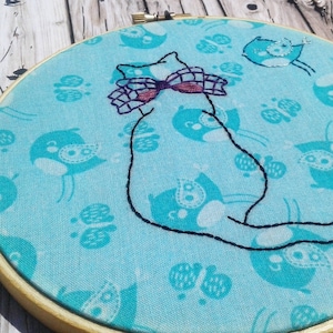 CLEARANCE Birdwatching Cat Hand Embroidery Hoop Wall Art 6 inch Original/Ready to Ship image 1