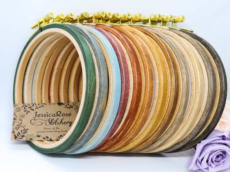 4x6 or 5x8 Oval; High-Quality Hardwood Hoops Mixed Browns 4-Pack Premium Beechwood Hand-Stained Embroidery Hoops; Sizes 3-9