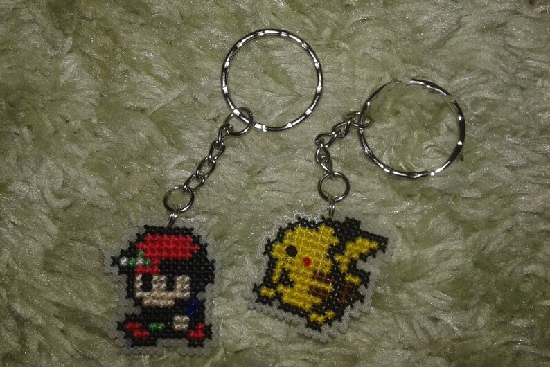 SET OF 2 Ash and Pikachu Cross Stitches Keychains Etsy