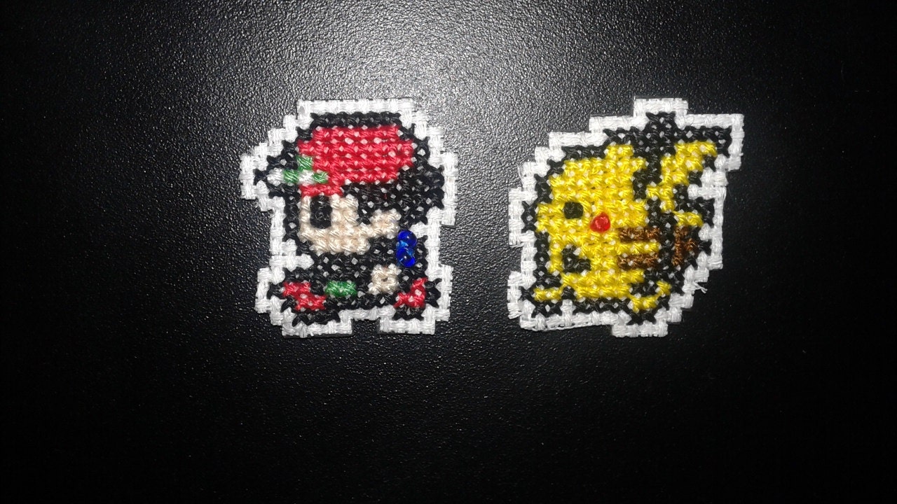 SET OF 2 Ash and Pikachu Cross Stitches Keychains Etsy