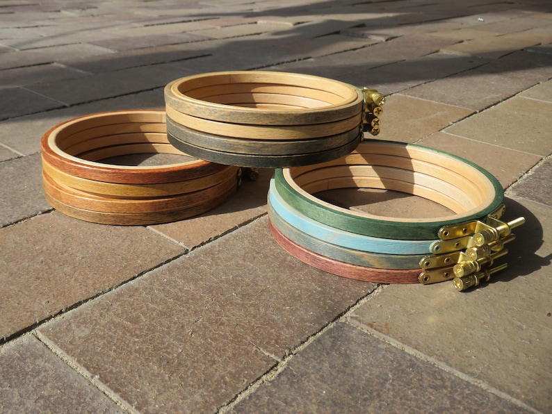 4x6 or 5x8 Oval; High-Quality Hardwood Hoops Mixed Browns 4-Pack Premium Beechwood Hand-Stained Embroidery Hoops; Sizes 3-9
