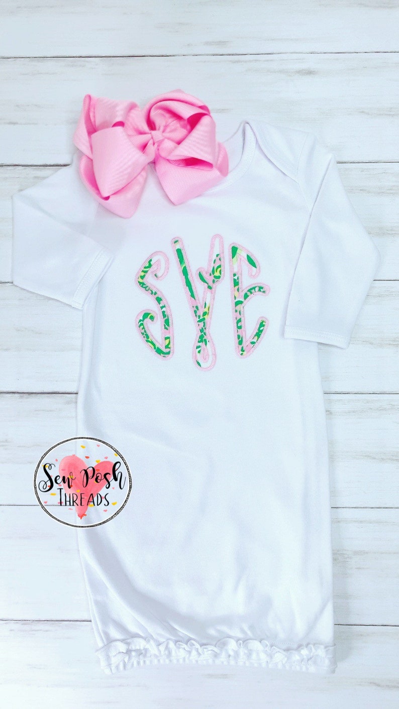 Infant gown with Monogram Applique Etsy