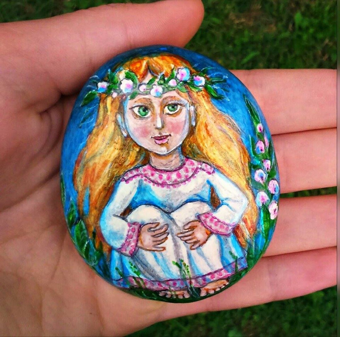 Painted Stone, Spring Fairy, Stone Painting, the Painted on Stone