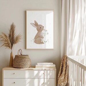 Kinderposter Hase mit Blumen Aquarell | Kinderzimmerposter Wandbild | Kinderzimmerbild | Deko Babyzimmer - Babyposter | Geschenk zur Geburt image 2