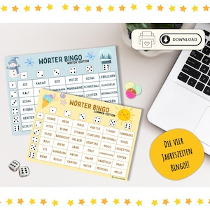 Wörter-Bingo „Jahreszeiten“ Bundle – Sommer, Frühling, Herbst, Winter – Lernspiel für Kinder (PDF zum Ausdrucken)