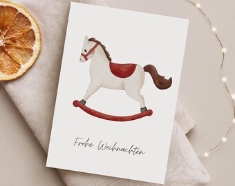 Weihnachtskarte | Frohe Weihnachten | Aquarell Schaukelpferd | DIN A6 Grußkarte | Karte zu Weihnachten | Winterkarte Skandinavien