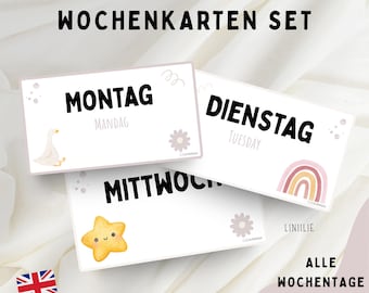 Digitale Wochentags-Karten – Deutsch, Dänisch & Englisch | Lernkarten für Kinder | Sofortiger Download