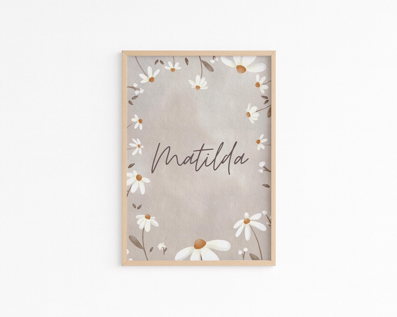 Kinderzimmer Poster Set | Boho Mädchen Poster | Personalisiert mit Name | Wandbild Bundle | Wanddeko Gänseblume | Geschenk Eltern Bilder image 2