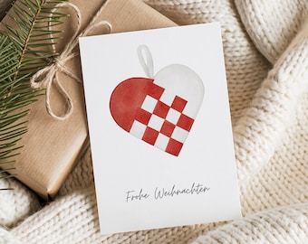 Weihnachtskarte | Frohe Weihnachten | Aquarell Weihnachtliches Herz | DIN A6 Grußkarte | Karte zu Weihnachten | Winterkarte Skandinavien