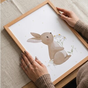 Kinderposter Hase mit Blumen Aquarell | Kinderzimmerposter Wandbild | Kinderzimmerbild | Deko Babyzimmer - Babyposter | Geschenk zur Geburt image 6