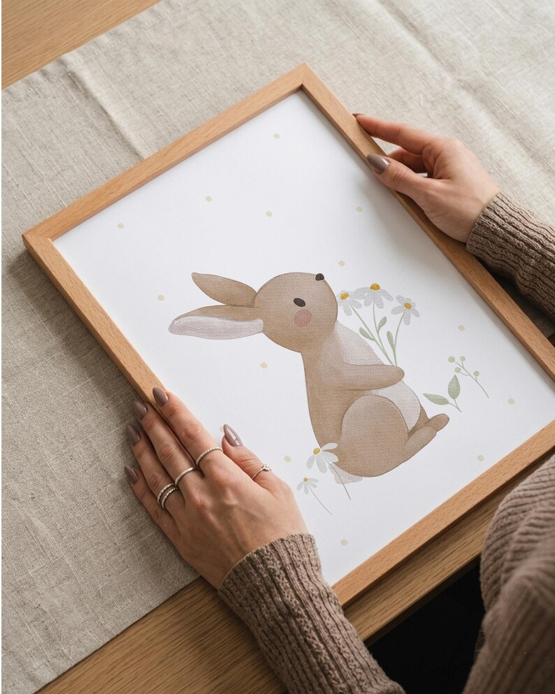 Kinderposter Hase mit Blumen Aquarell | Kinderzimmerposter Wandbild | Kinderzimmerbild | Deko Babyzimmer - Babyposter | Geschenk zur Geburt image 6