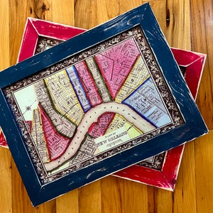 Map of New Orleans framed Cutting Board. Tempered Glass Cutting Board. Wards of New Orleans. New Orleans Gift.