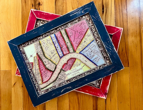 Framed New Orleans Map Cutting Board: Tempered Glass Decor
