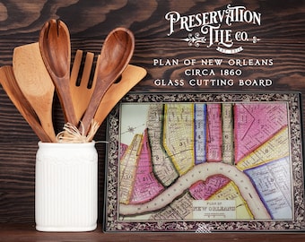 New Orleans Map Tempered Glass Cutting Board: Wards of NOLA Decor