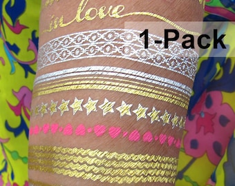 Bracelet Tattoo - Wrist Tattoos for Women - Gold Metallic Tattoos - Temporary Flash Tattoo - Jewel Flash Tattoos - Body Jewelry Tats Sticker
