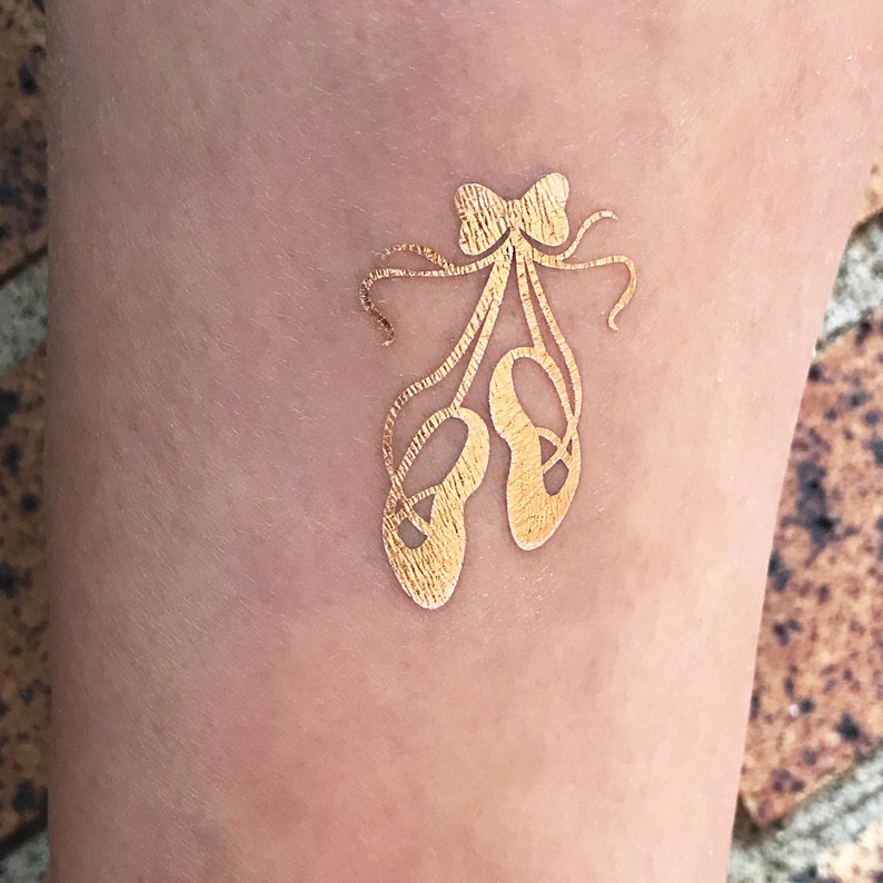 Ballet Shoes Tattoo Gold Dance Tattoos Cute Dancing Etsy
