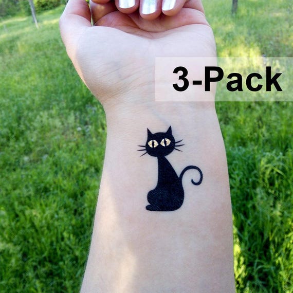 Chat Tattoo Tatouages Temporaires De Chat Noir Halloween Etsy