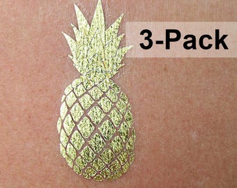 Pineapple Gold Temporary Tattoos - Metallic Tattoo - Jewel Flash Tattoos - Fake Jewelry - Summer Fruit Tattoos - Party Tattoos Body Stickers