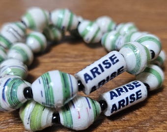 ARISE recycled paper bead bracelet set, green, Uganda