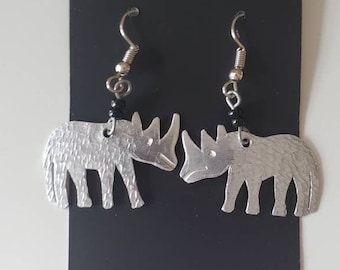 Rhino Silver Earrings, Aluminum lightweight, Uganda, Africa