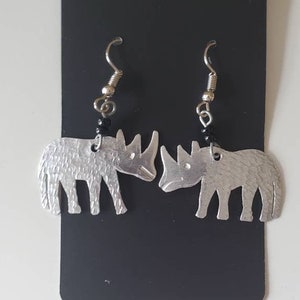 Rhino Silver Earrings, Aluminum lightweight, Uganda, Africa