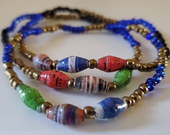 SPECIAL PRICE. Set of 3 - three small beads and glass bead bracelets - Uganda, Africa