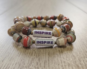 INSPIRE set, recycled paper bracelets, Uganda, Africa
