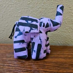 Purple Elephant, stuffed, made in Uganda,  African fabric