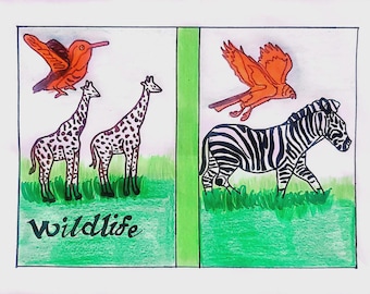 Note Card Set, Zebra and Giraffe Wildlife, Made by students in Uganda