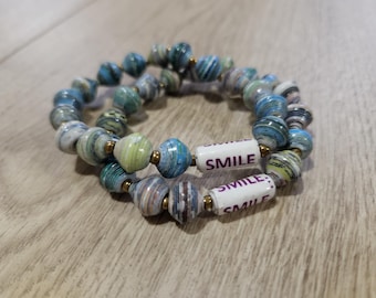 Set of two SMILE paper bracelets made in Uganda, Africa