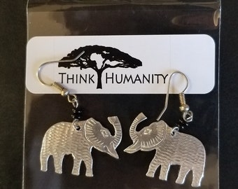 Elephant silver earrings, tin (aluminum) lightweight, Uganda